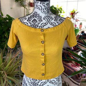 Live in the Moment Mustard Crop Top Button Shirt